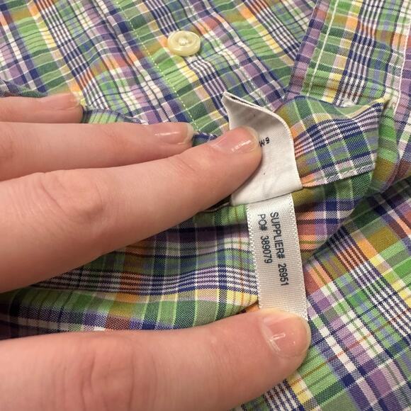 Vintage 90s Ralph Lauren Madras Purple Men M Custom Fit Preppy Button Up Shirt - Picture 5 of 9